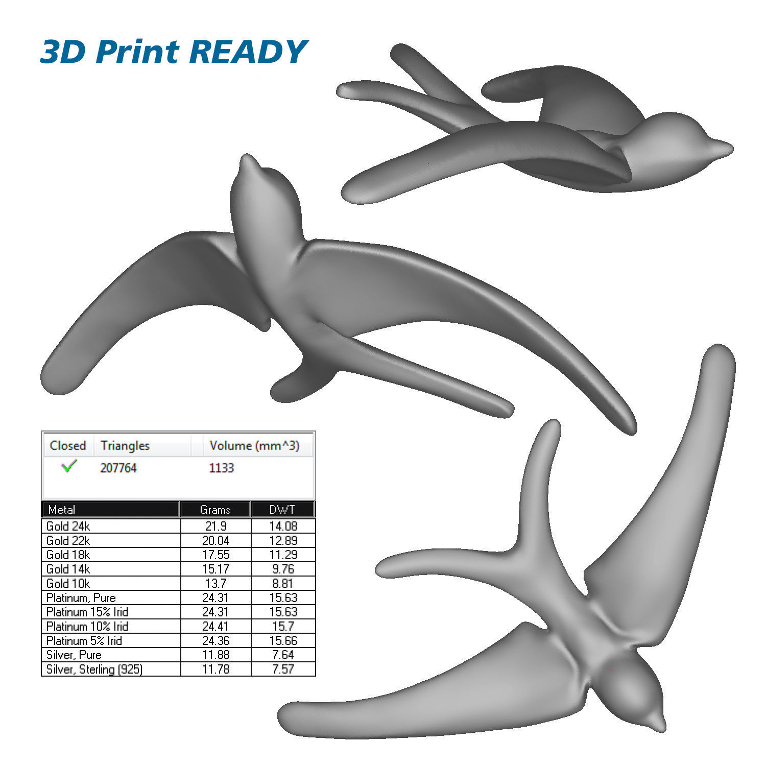 Jewelry Swallow 3D print model_1