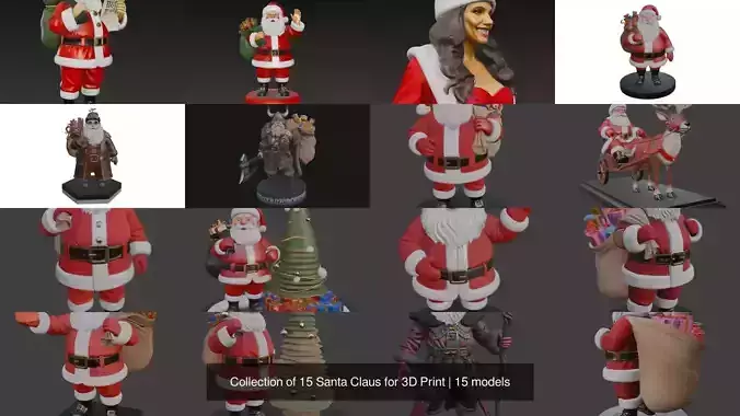 Collection of 15 Santa Claus for 3D Print