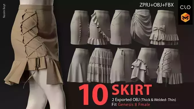 10 WOMAN SKIRT PACK-V0L 01- Marvelous Designer