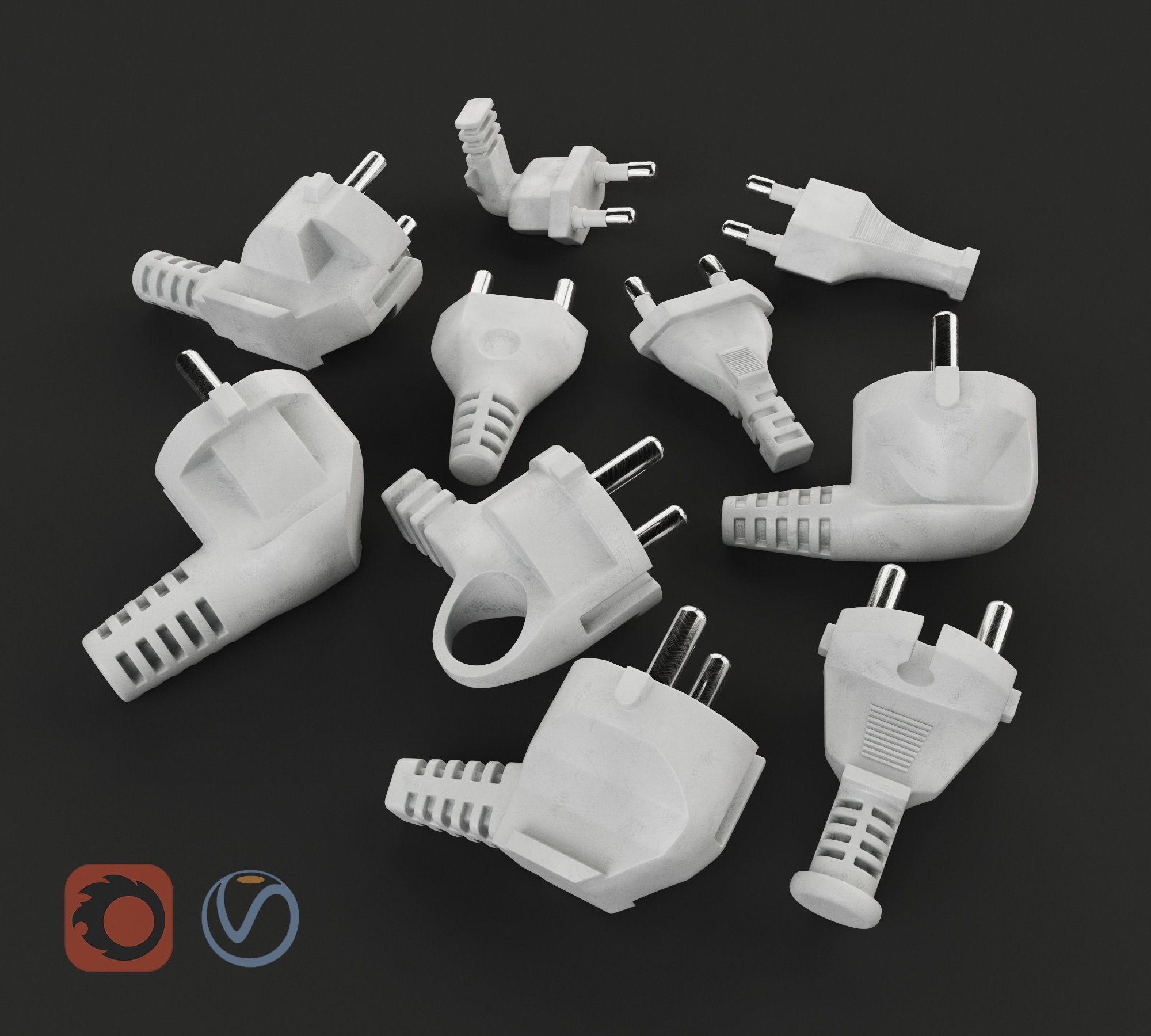 Set of Electrical Plugs 3D model_3