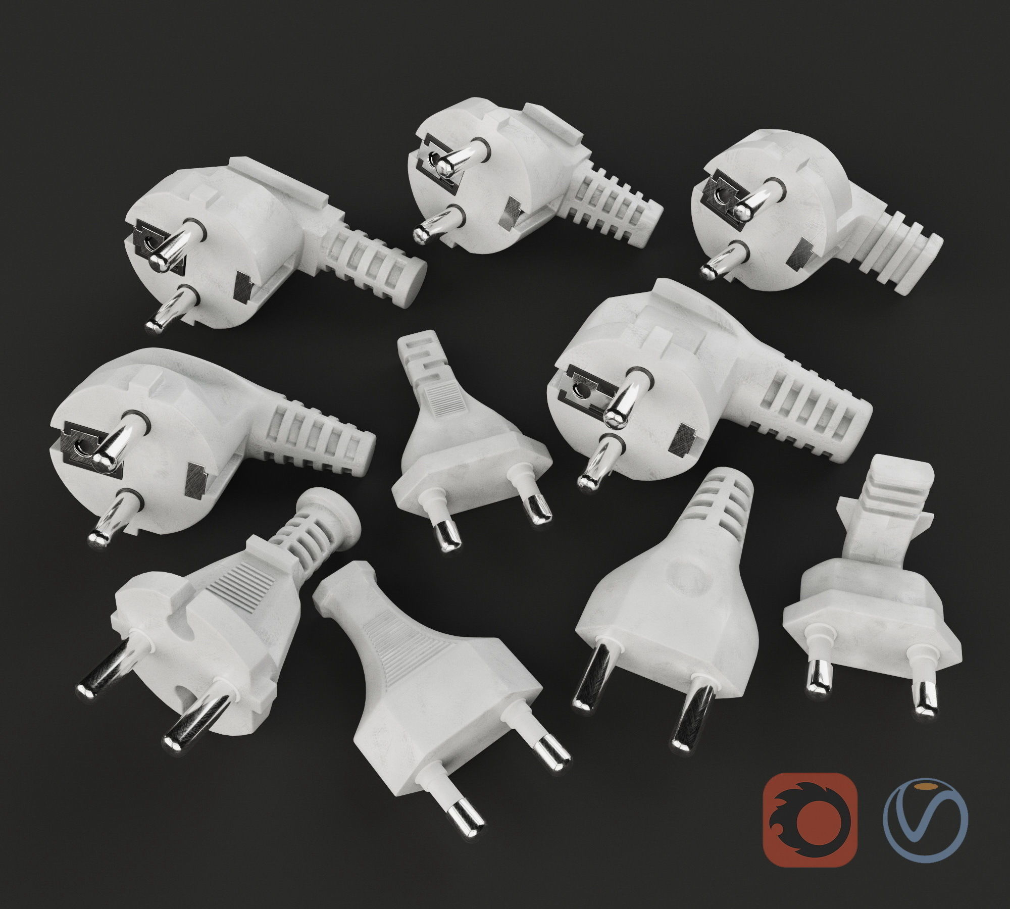 Set of Electrical Plugs 3D model_2