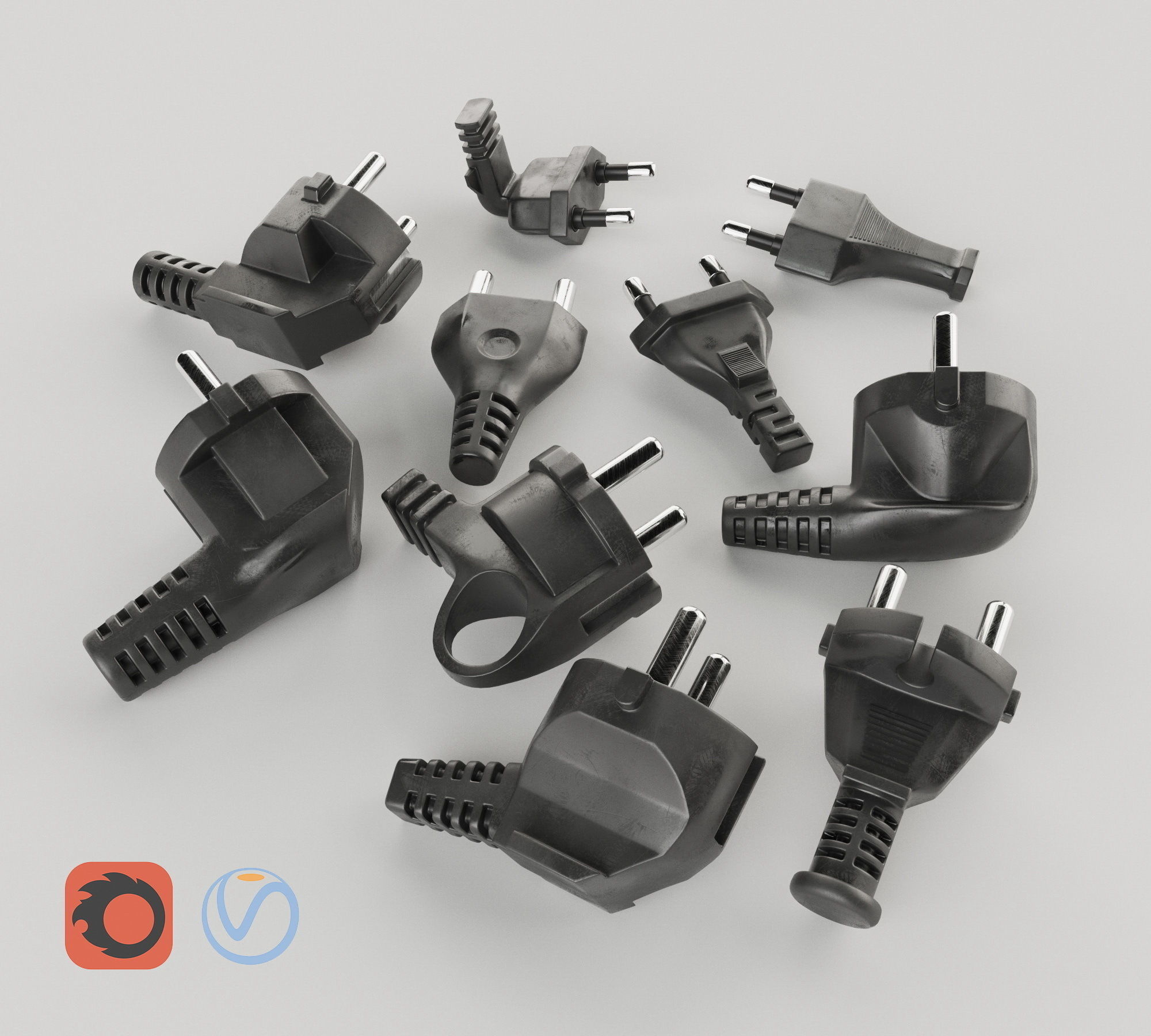 Set of Electrical Plugs 3D model_1