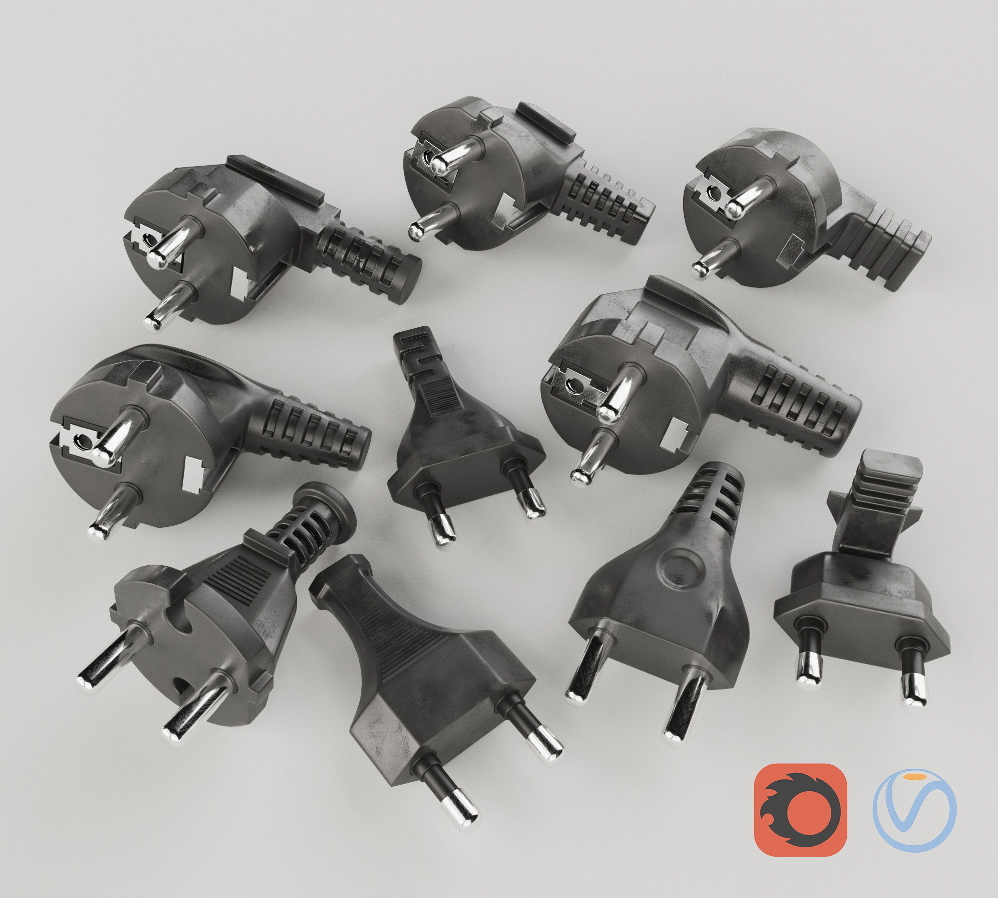 Set of Electrical Plugs 3D model_0