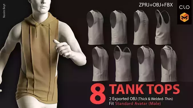 8 TANK TOP PACK - MD-Clo3D-OBJ-FBX-Blender File