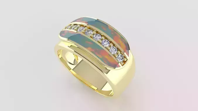 Luxury Ring Opal Inlay and Diamond Channel Set 3D Model