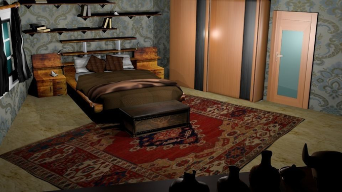 Bedroom game ready room escape Low-poly 3D model