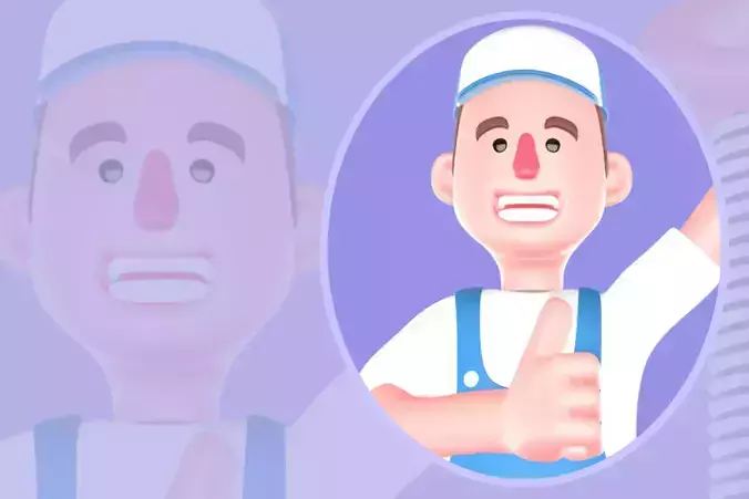 Stylized 3D Mechanic Character - Cartoon Spark Plug Thumbs Up