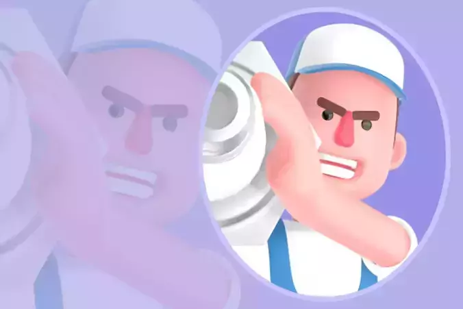 Stylized 3D Mechanic Character - Cartoon Holding Bolt