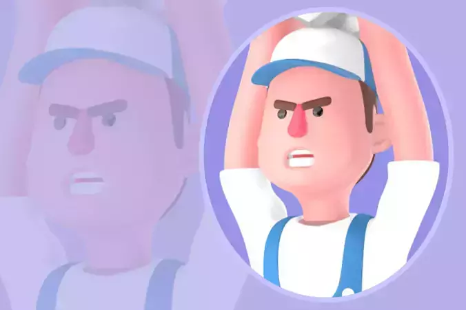 Stylized 3D Angry Mechanic Character - Cartoon Spark Plug