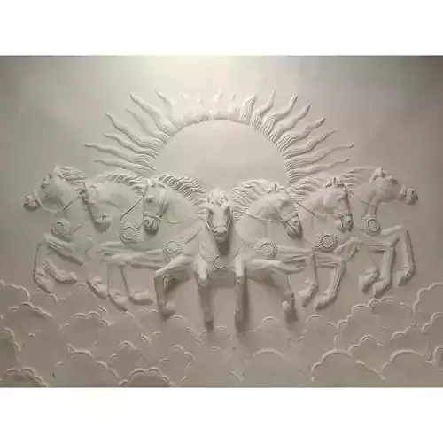 High Resolution 7 Horses With Sun God Premium CNC Relief STL  