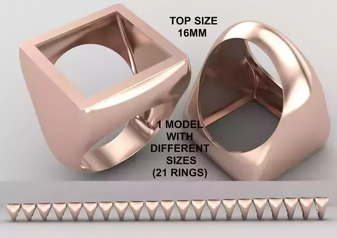 Square hollow Signet Ring Base 16MM top in All sizes 215-MWC