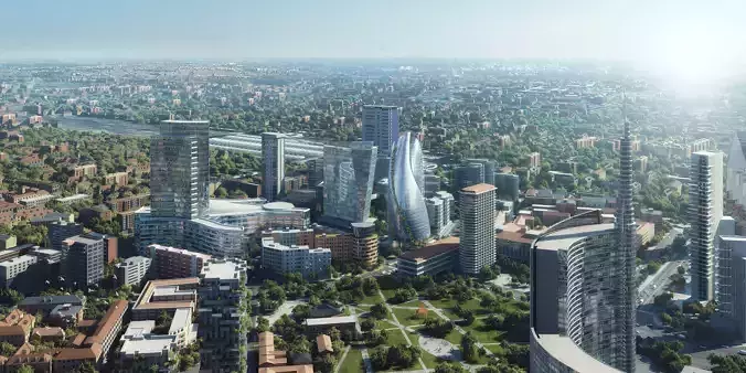 Organic Glass Tower Cityscape with Urban Park