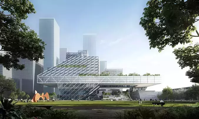 Waterfront Eco Business District with Green Office Towers