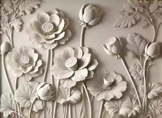 Lotus Blossom Relief Panel Ultra Detailed CNC 3D STL