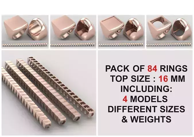 Square Signet Ring Base 16MM top in All sizes 216-MWCG