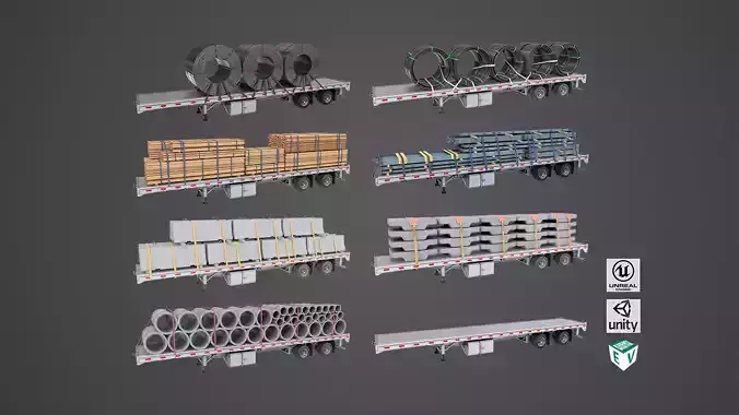 Flatbed Trailer 7 Loads Single Mat All PBR Unity UE Textures