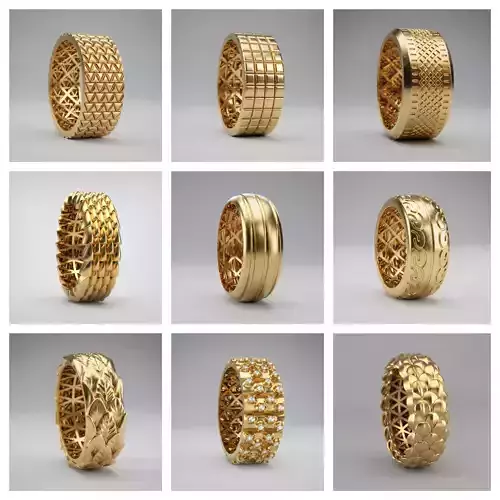 Unisex Ring Collection 3D Printable 9 Models 4 Sizes Each STL 