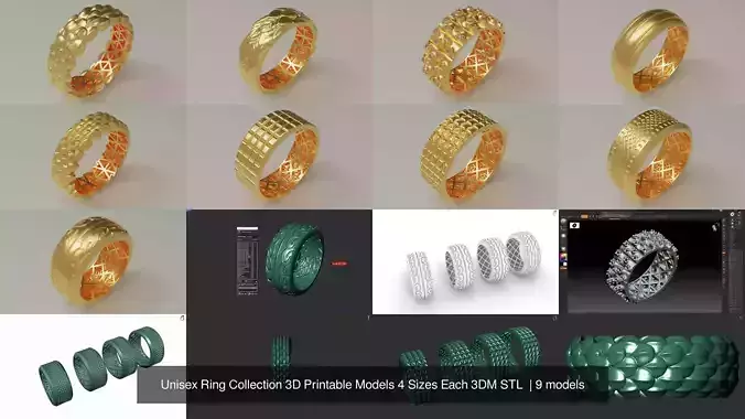 Unisex Ring Collection 3D Printable Models 4 Sizes Each 3DM STL 