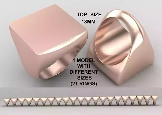 Square Signet Ring Base 18MM top in All sizes 217-MWC 