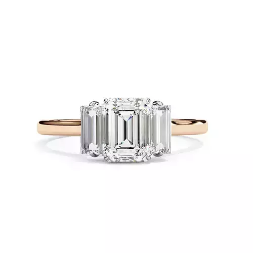 Three Stone Emerald Cut Moissanite Engagement Ring For Chirstmas