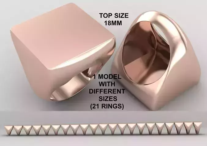 Square Signet Ring Base 18MM top in All sizes 218-MWC