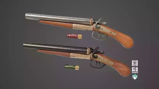 Classic Shotgun Black and Silver Single Mat PBR Unity UE Texture