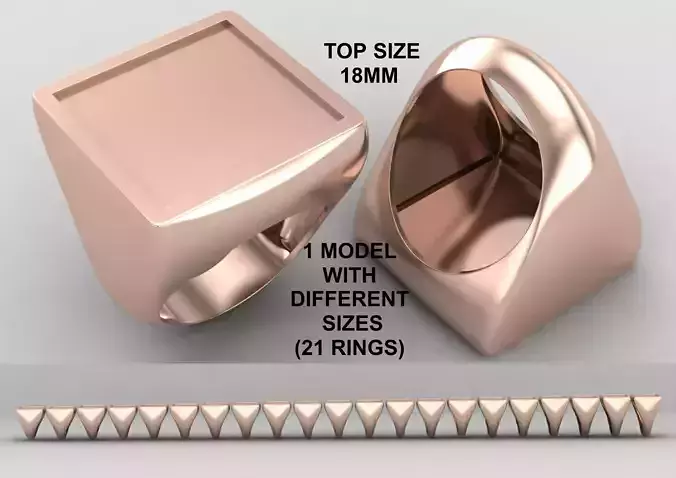 Square enamel Signet Ring Base 18MM top in All sizes 219-MWC