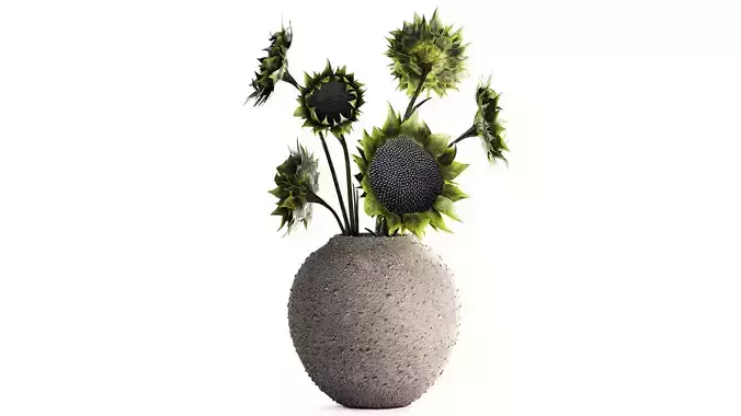 Bouquet  green black sunflower flowers modern vase decor