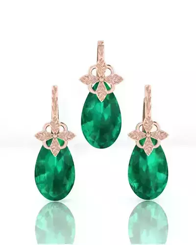 pear emerald jewelry set pendant and earring