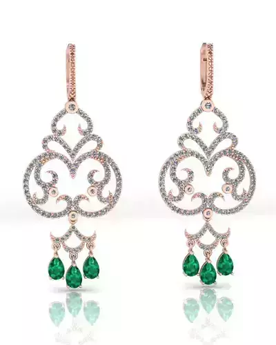 3 pear emerald floral jewelry earring