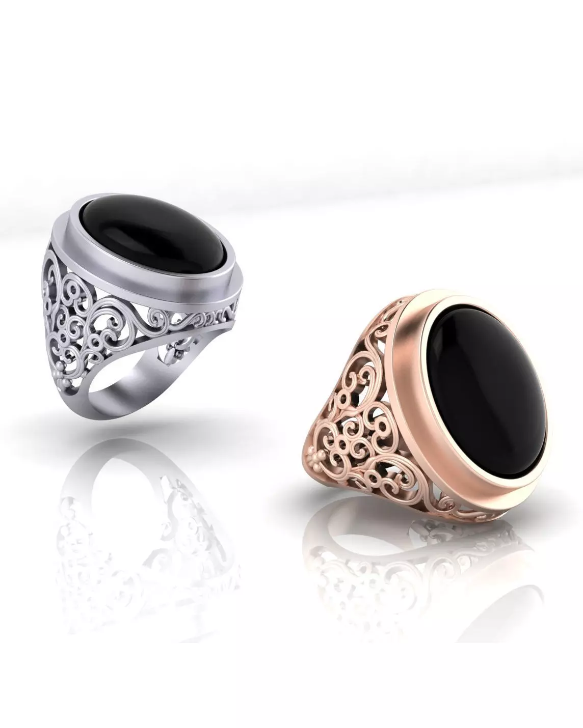 oval men signet floral jewelry ring 3D print model