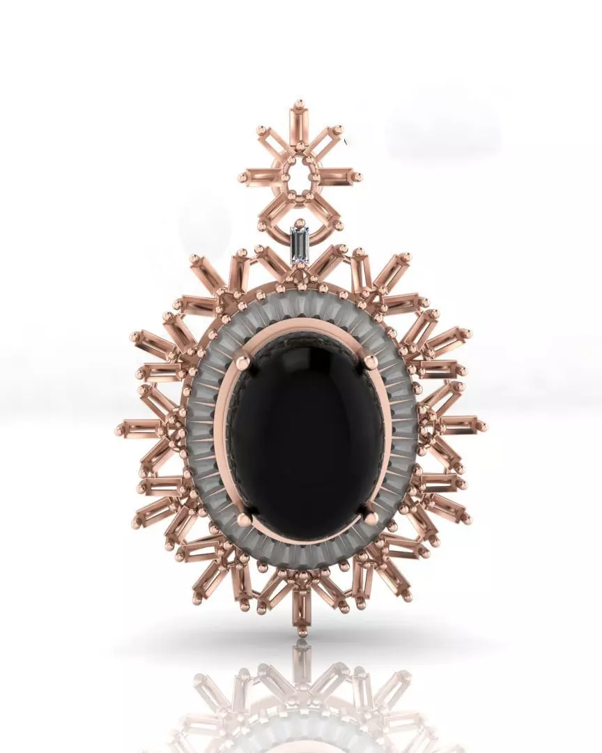 oval halo baguette jewelry ring 3D print model