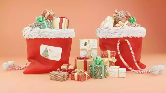 Bag with present and 5 styles of presents