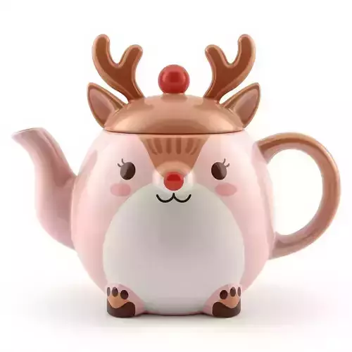 Reindeer Teapot 3D Model Festive Holiday Drinkware
