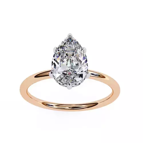 Hidden Halo Pear Cut Moissanite Diamond Ring For Her