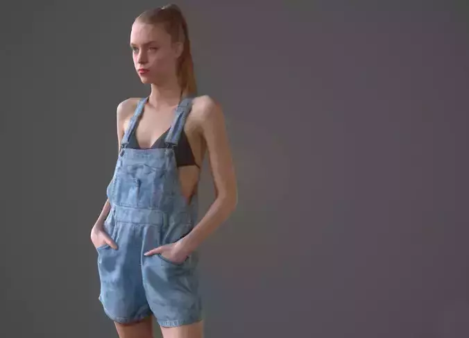 Girl posing in jeans salopet