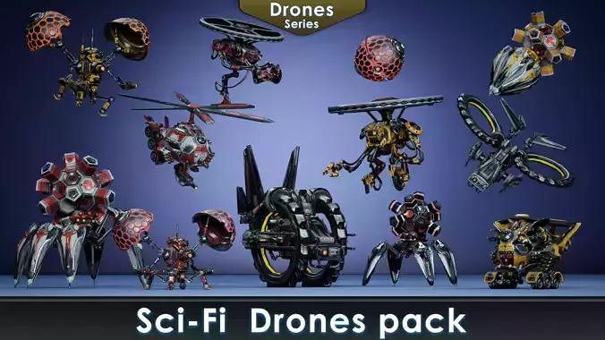 Sci-Fi Drones pack 3D Model Collection