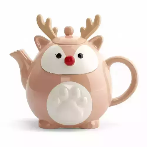 Reindeer Teapot 3D Model Festive Paw Print Drinkware