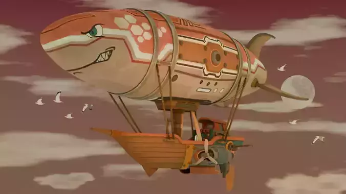 Fantasy Stylized Airship - Hand painted 3D Model