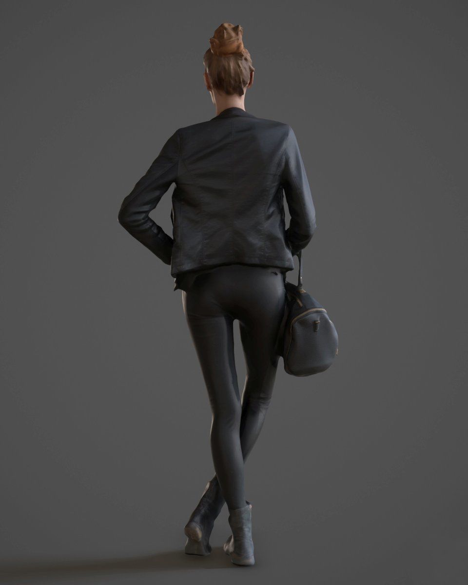 Girl posing with bag and jacket Low-poly 3D model_3