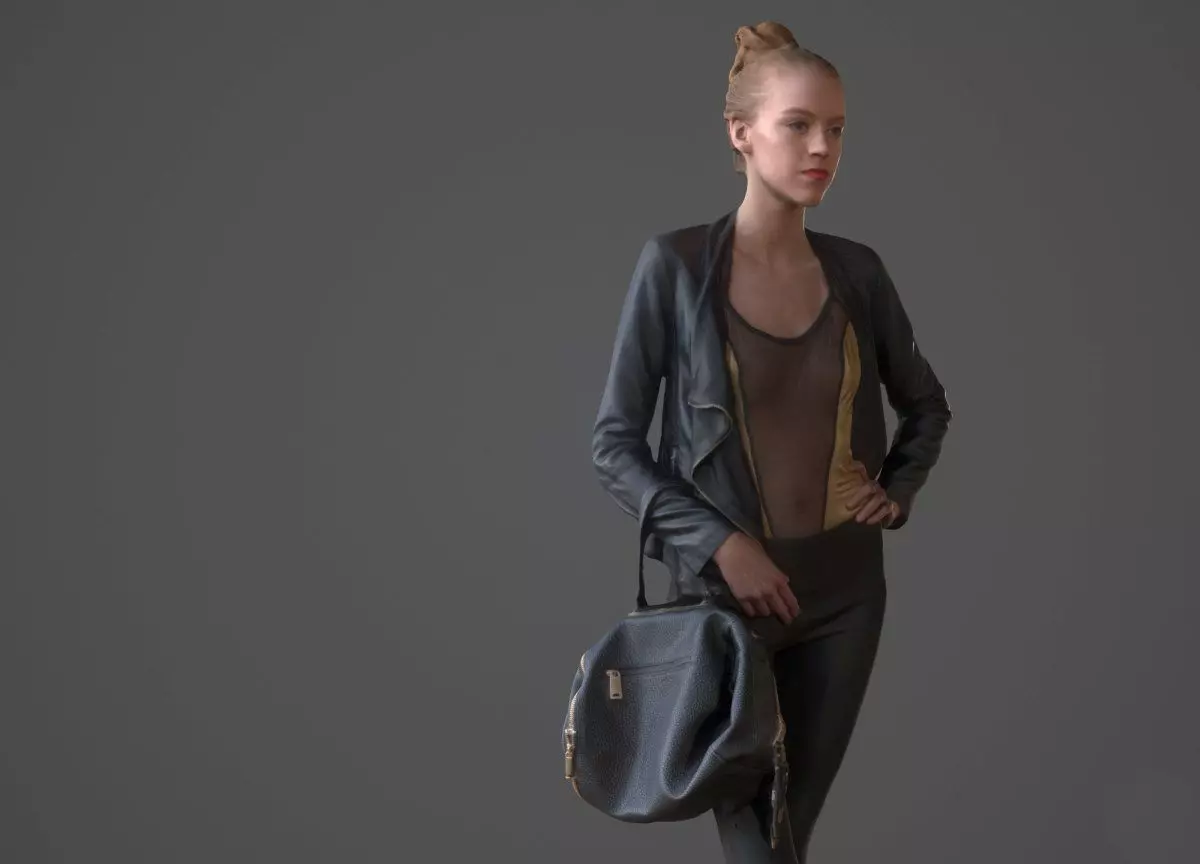 Girl posing with bag and jacket Low-poly 3D model_0