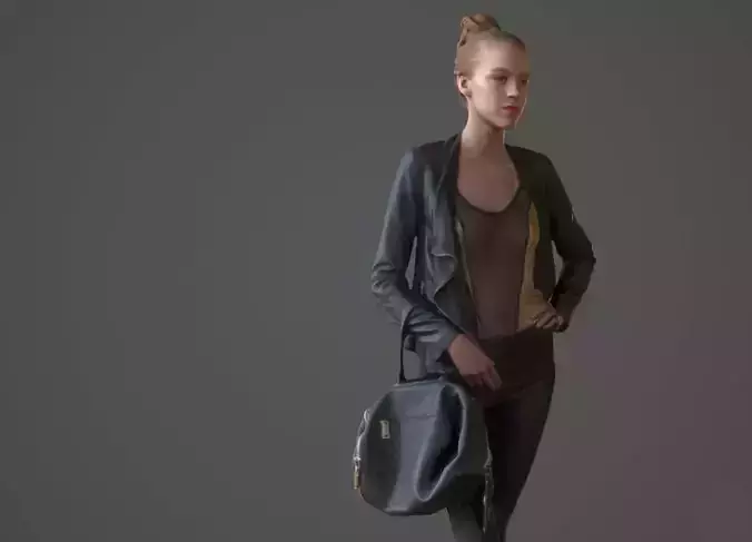 Girl posing with bag and jacket