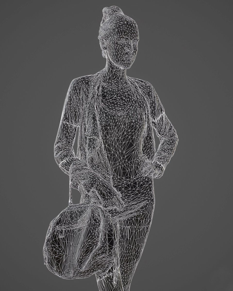 Girl posing with bag and jacket Low-poly 3D model_8