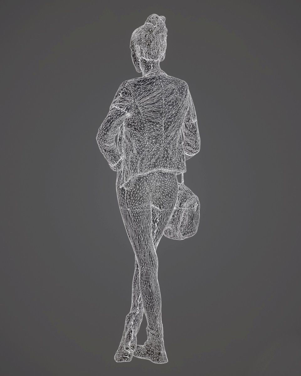 Girl posing with bag and jacket Low-poly 3D model_6