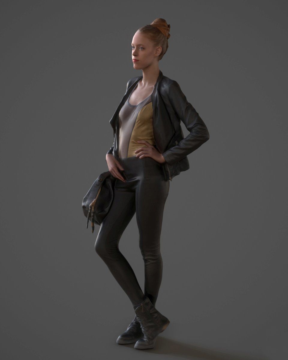 Girl posing with bag and jacket Low-poly 3D model_1
