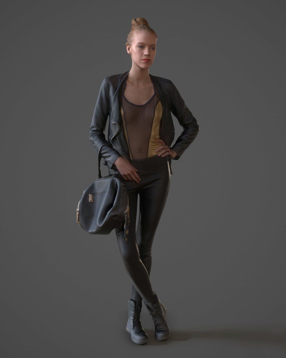Girl posing with bag and jacket Low-poly 3D model_5