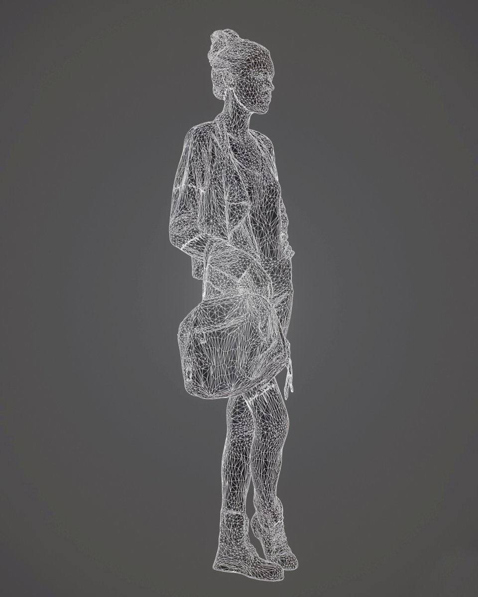 Girl posing with bag and jacket Low-poly 3D model_7