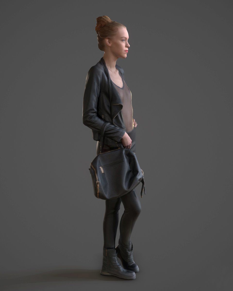 Girl posing with bag and jacket Low-poly 3D model_4
