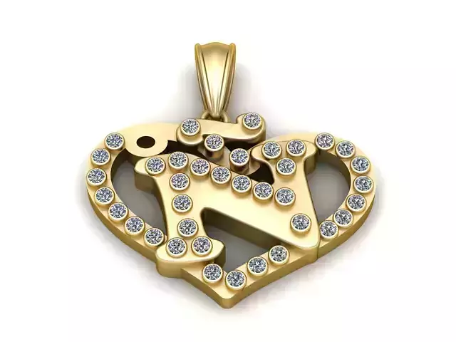 Heart Alphabet A Pendant  3D Printable Model