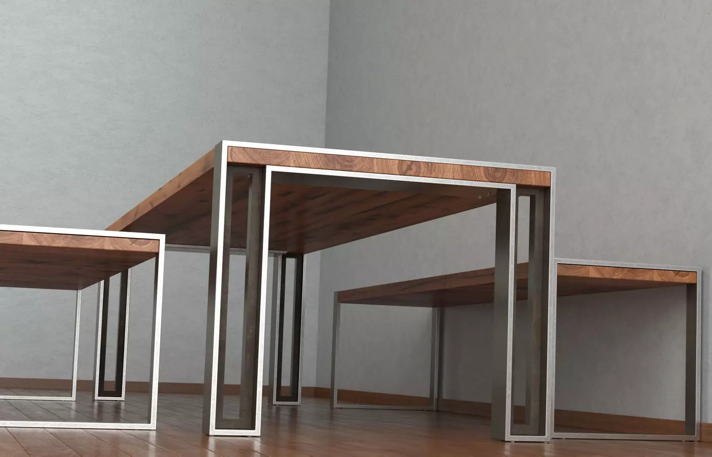 Charles Table and Bench 3D model